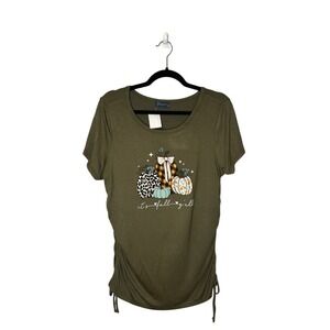 Scarlett Fall‎ Pumpkin Olive Green T Shirt Women's Size L Holiday Cute